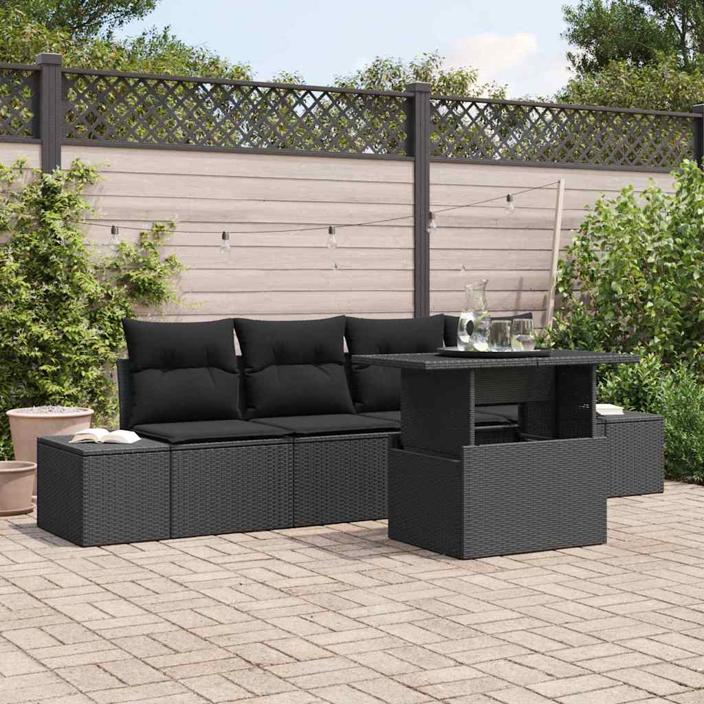 vidaXL Set Divano da Giardino con cuscino 5 pcs Nero 100 x 55 x 73 cm