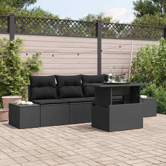 vidaXL Set Divano da Giardino con cuscino 5 pcs Nero 100 x 55 x 73 cm