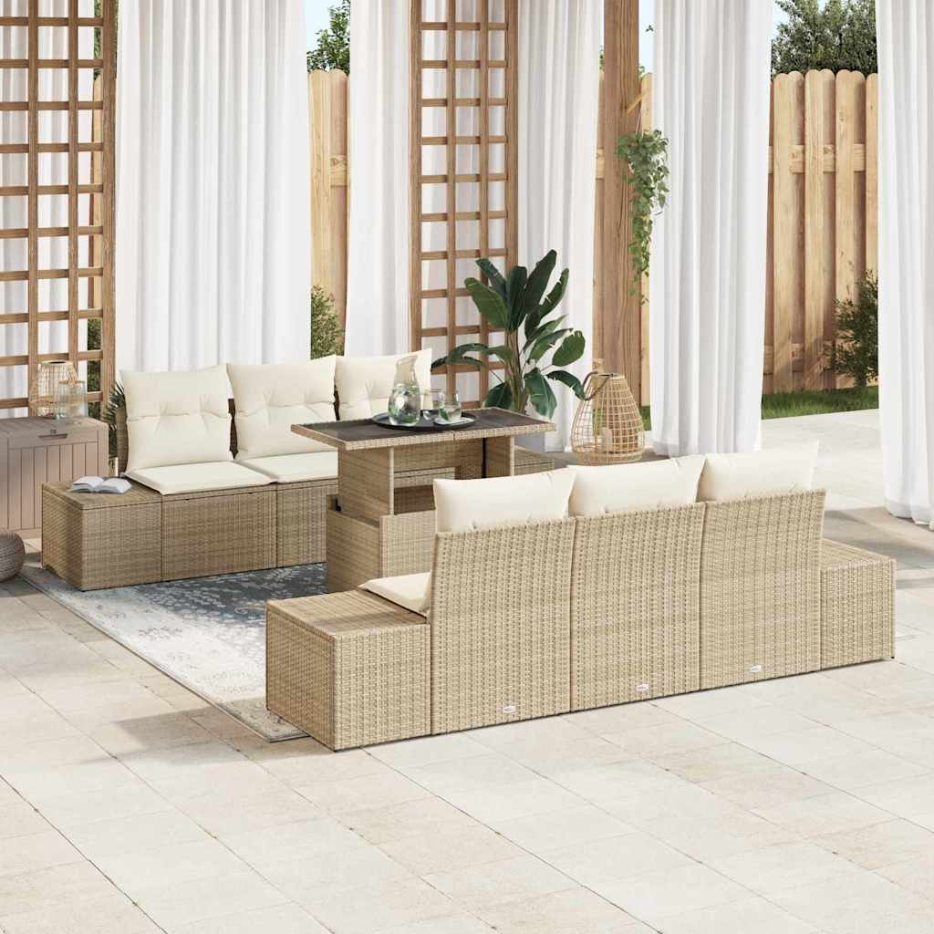 Set Divano da Giardino 7 pcs Beige e Crema 100 x 55 x 73 cm 3357844