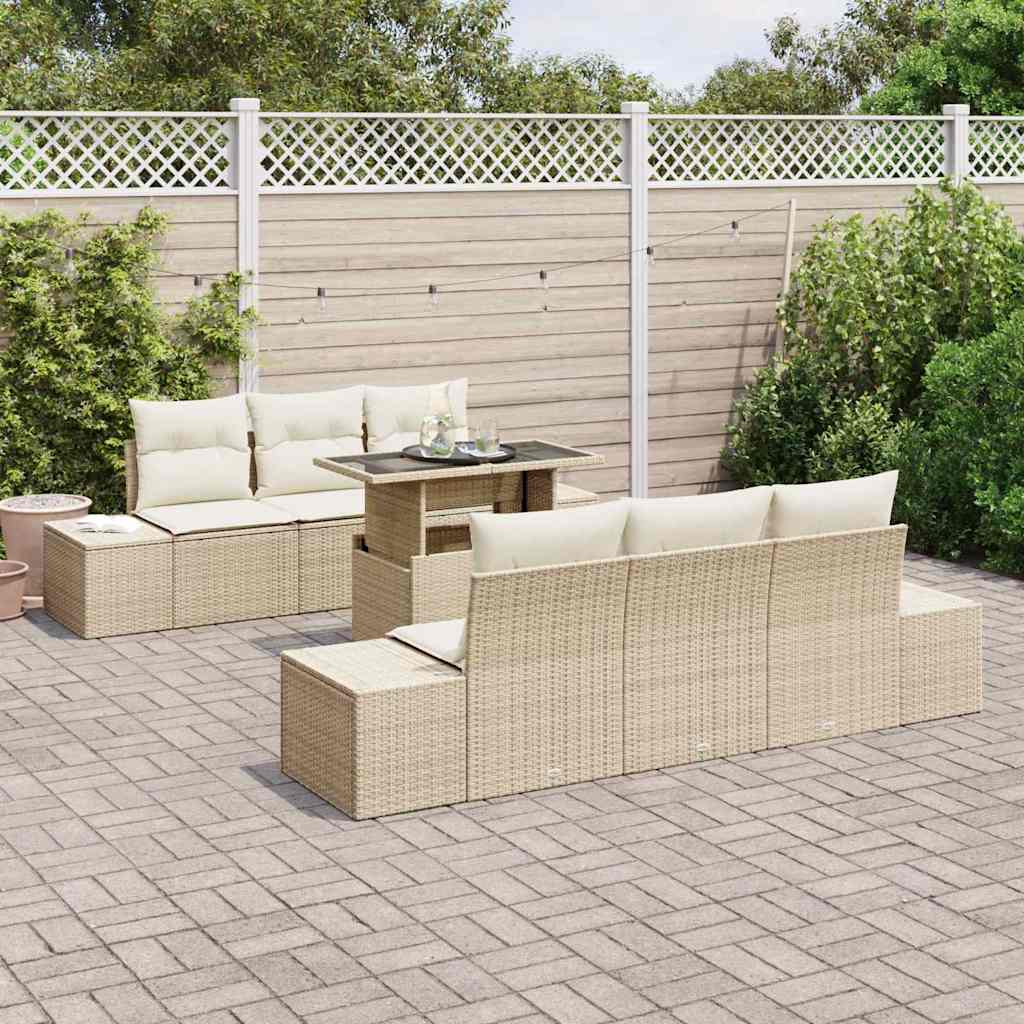 Set Divano da Giardino 7 pcs Beige e Crema 100 x 55 x 73 cm 3357844