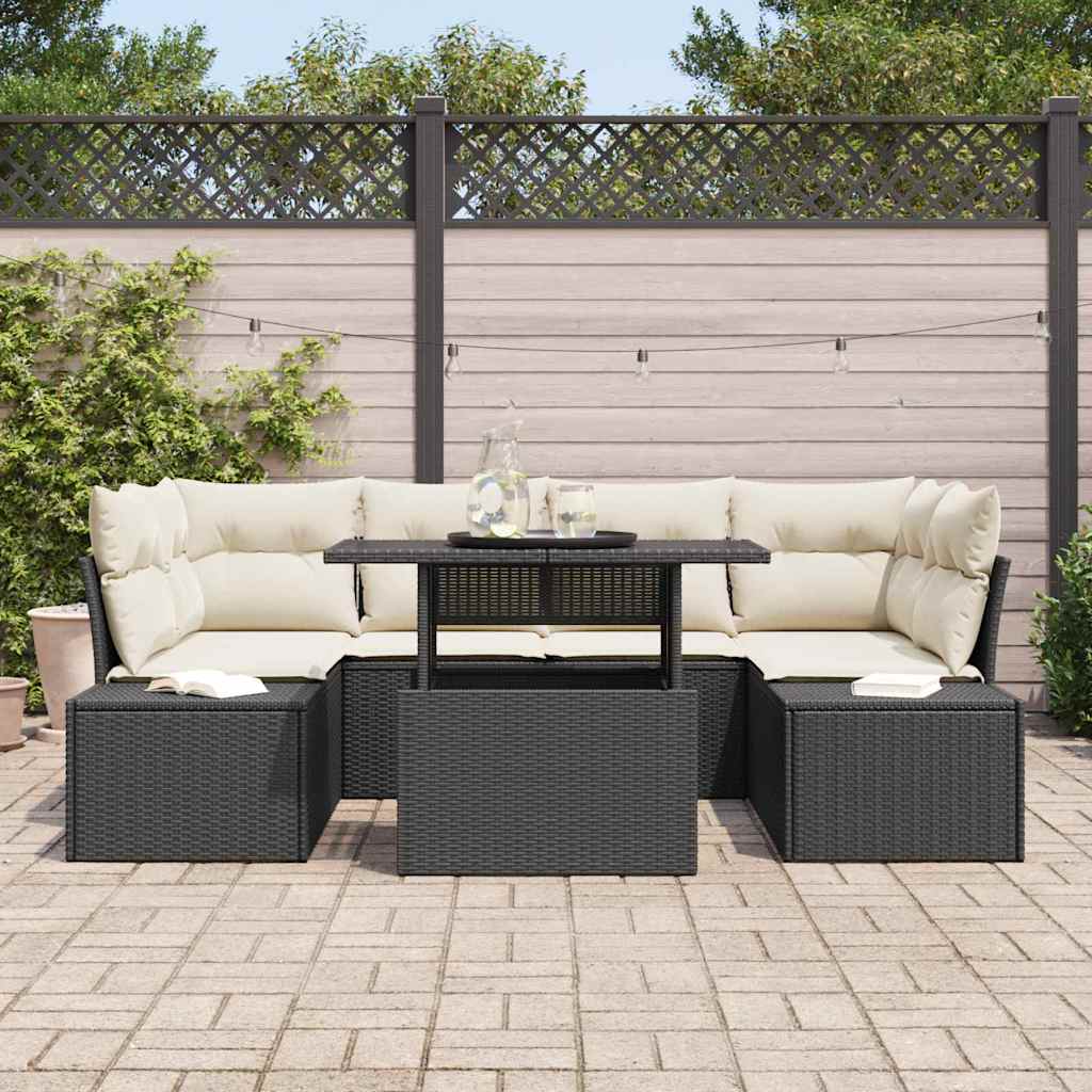 Set Divano da Giardino 7 pcs Nero e Crema 100 x 55 x 73 cm 3357850