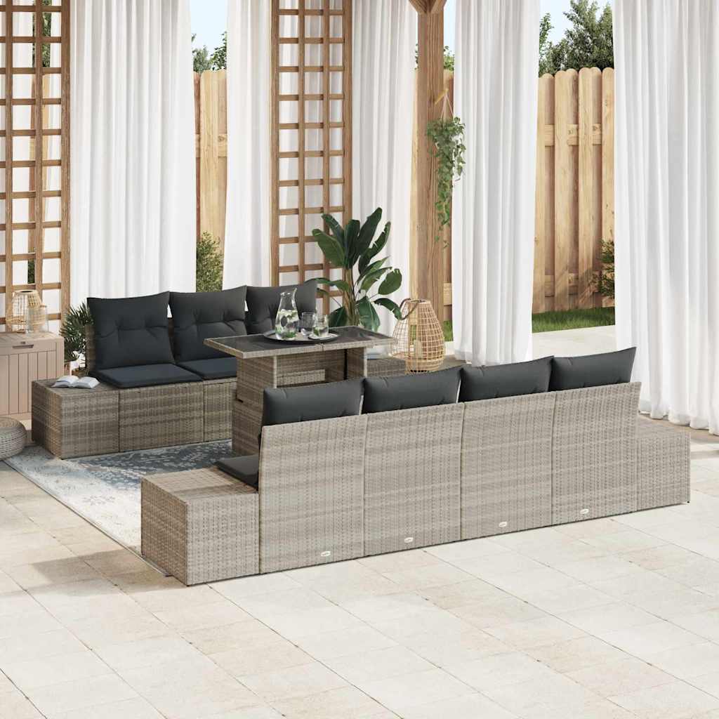 Set di Sofà da Giardino 8 Pezzi con Cuscini Grigio Chiaro in Rattan PE 3357865