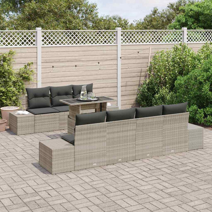 Set di Sofà da Giardino 8 Pezzi con Cuscini Grigio Chiaro in Rattan PE 3357865