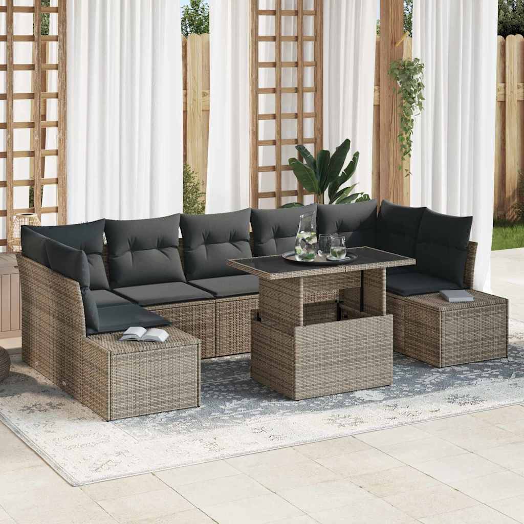 Set di divani da giardino in 8 pezzi con cuscini grigi in polirattan 3357872