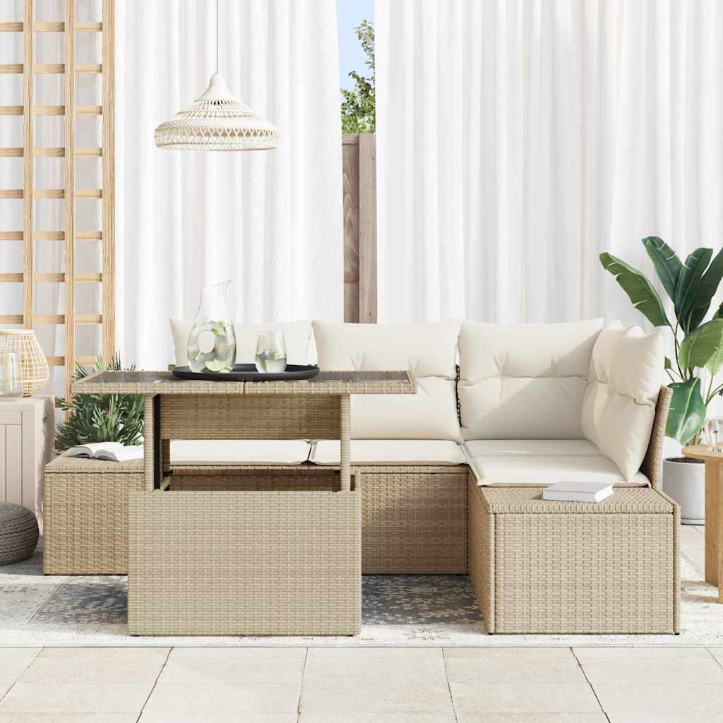 Set di divani da giardino 5 pezzi  con cuscini beige in rattan sintetico 3357914