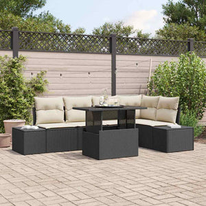 Set di Divani da Giardino 6 Pezzi  con Cuscini Nero in Rattan Polietilene 3357920