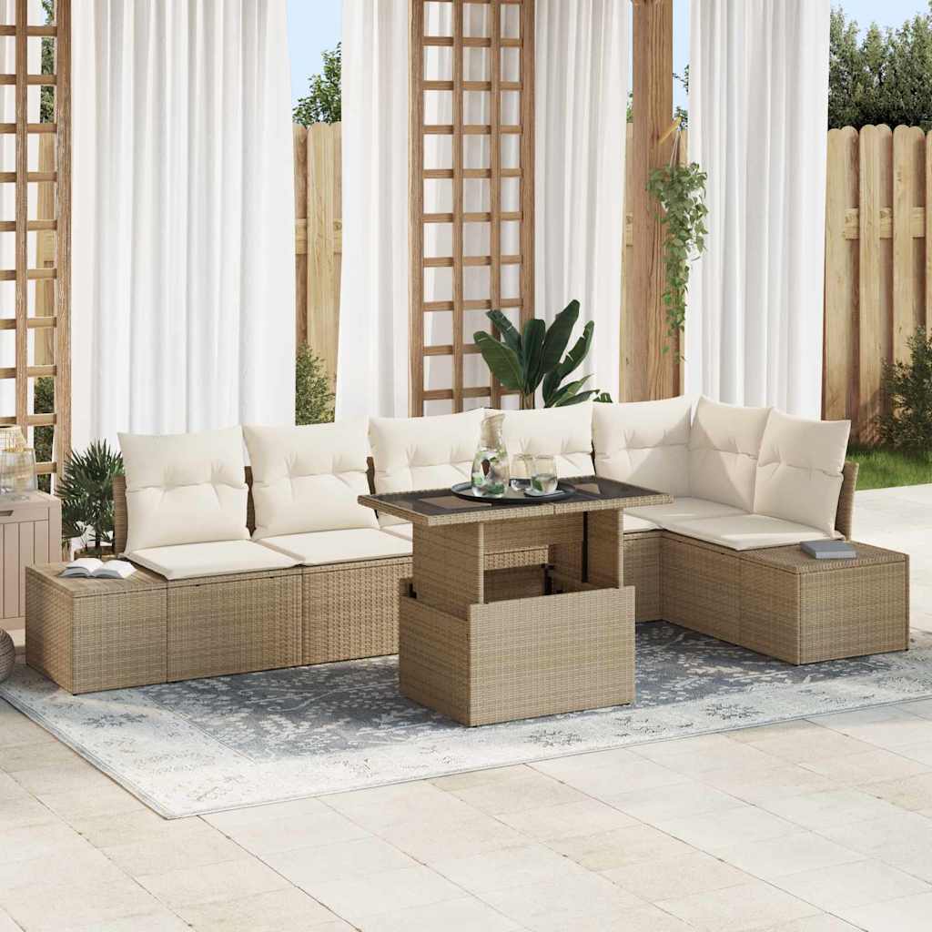 Set Divano da Giardino 7 pcs Beige Poly Rattan 3357934