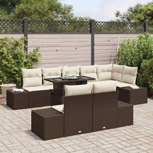 Set da giardino di 9 pezzi con cuscini marroni in polyrattan 3357941