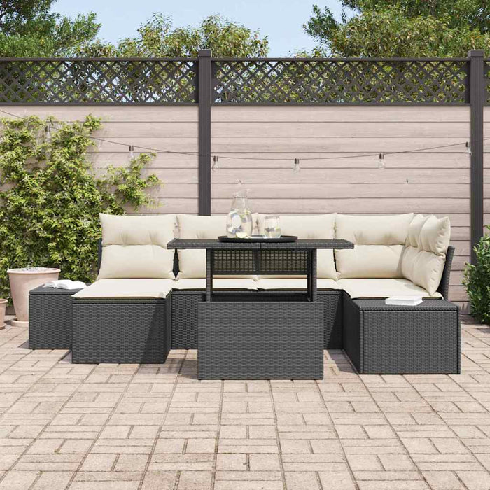 Set di divani da giardino vitaXL con 7 pezzi e cuscini in rattan sintetico nero 3357950