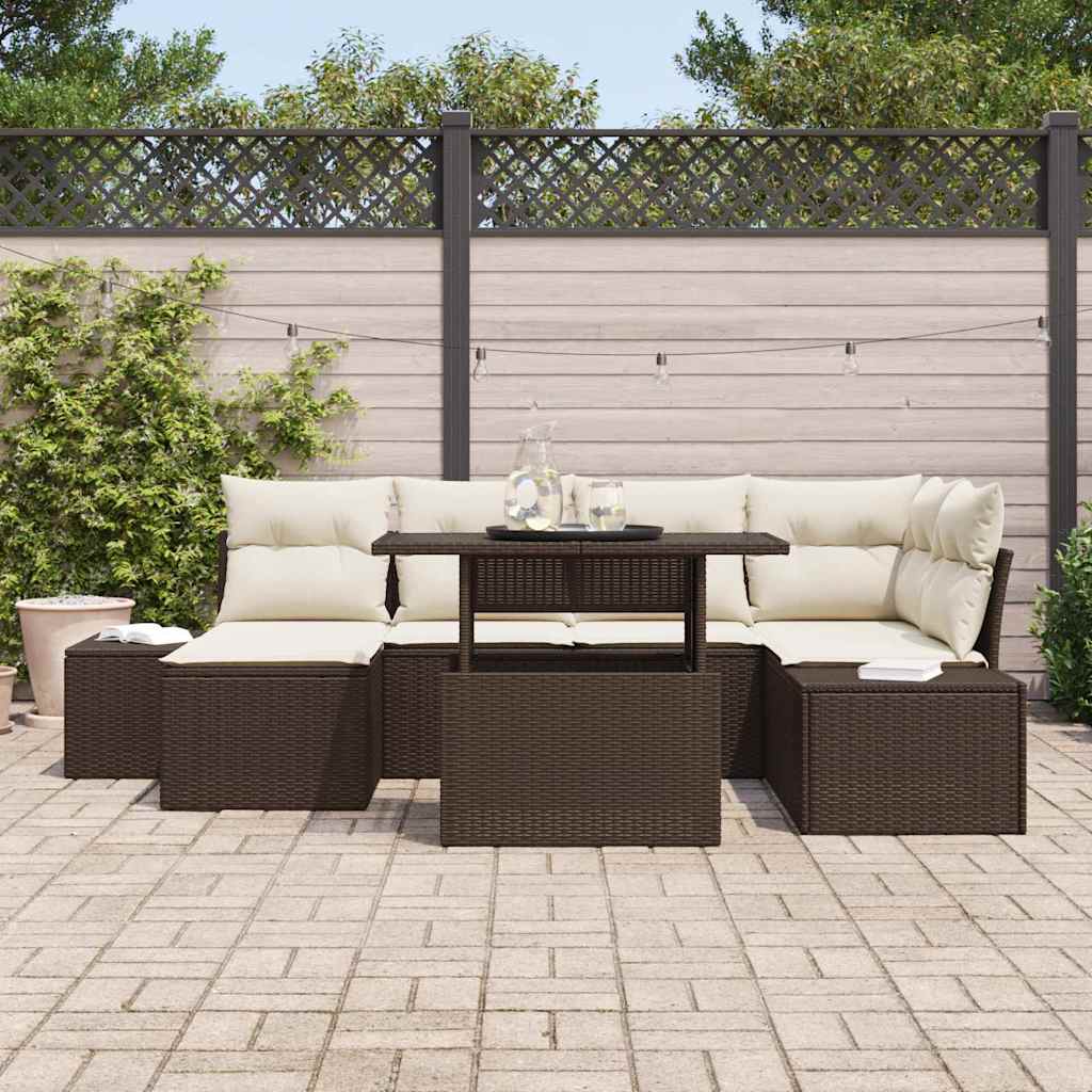 Set Divano da Giardino 7 pcs Marrone Poly Rattan 3357951