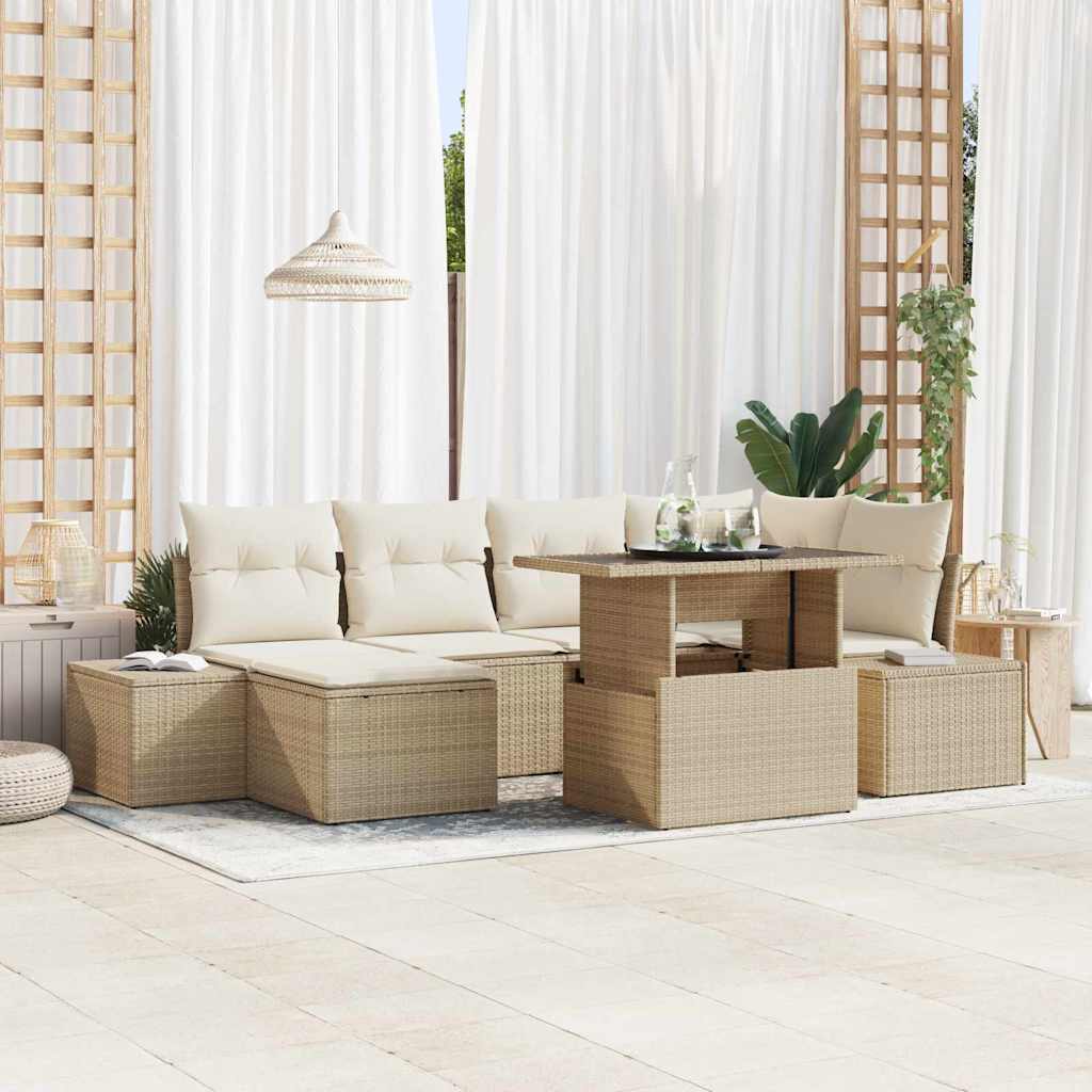 Set Divano da Giardino 7 Pezzi con Cuscini in Rattan Sintetico Beige 3357954
