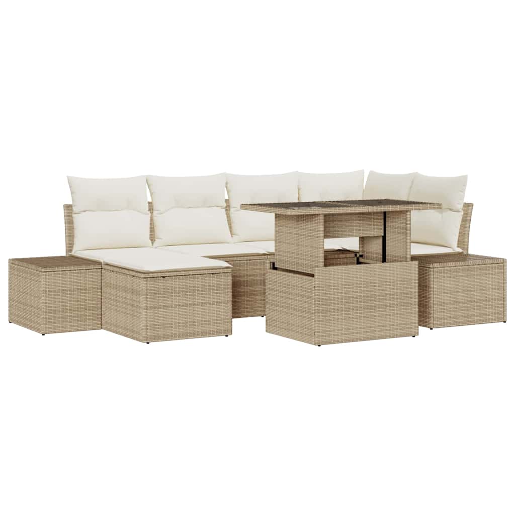 Set Divano da Giardino 7 Pezzi con Cuscini in Rattan Sintetico Beige 3357954