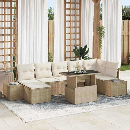 vidaXL Set Divano da Giardino 8 pcs Beige Poly Rattan