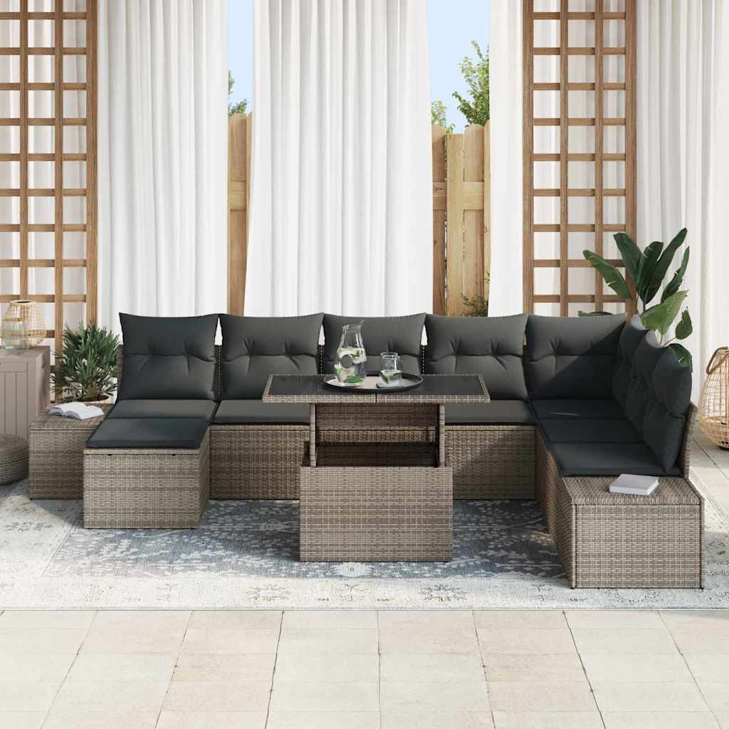 Set Divano da Giardino  9 Pezzi con Cuscini Grigi in Rattan Sintetico 3357972