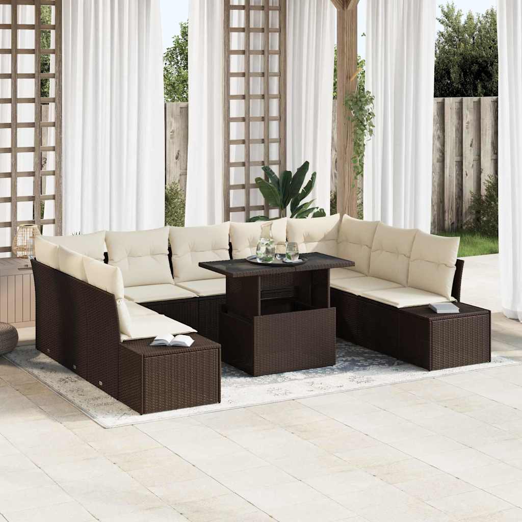 Set Divano da Giardino 10 pcs Marrone Poly Rattan 3357981