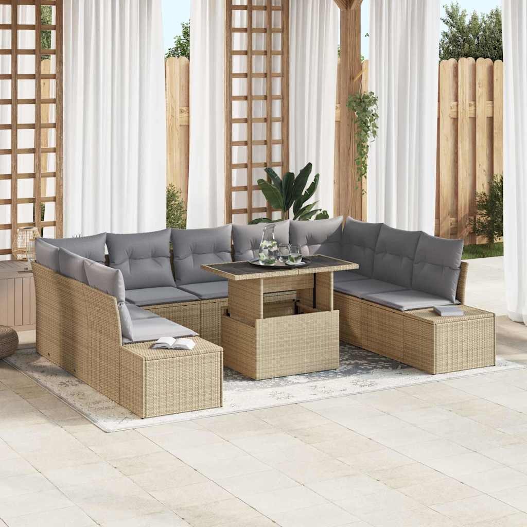 Set Divano da Giardino 10 pcs Beige Poly Rattan 3357983