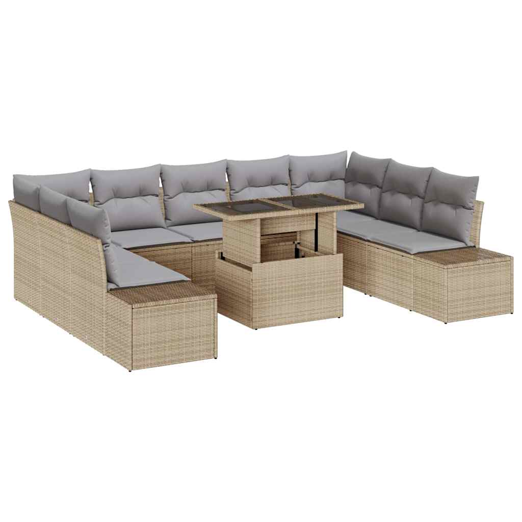 Set Divano da Giardino 10 pcs Beige Poly Rattan 3357983
