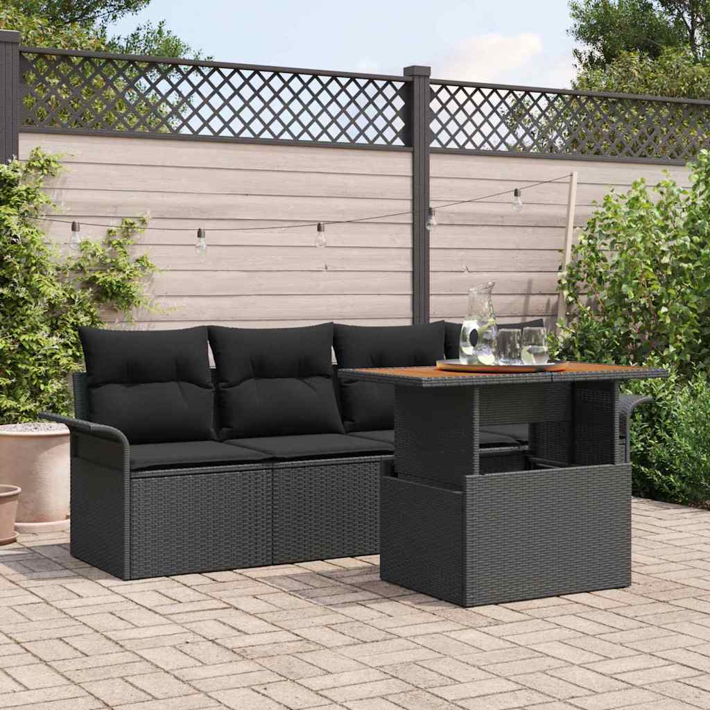Set di divani da giardino 5 pezzi  con cuscini in poly rattan nero 3358004