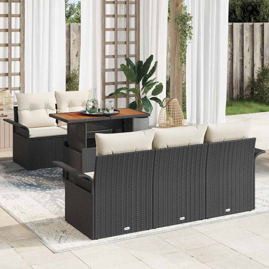 Set da Giardino  6 Pezzi con Cuscini in Rattan Plastico Nero 3358007