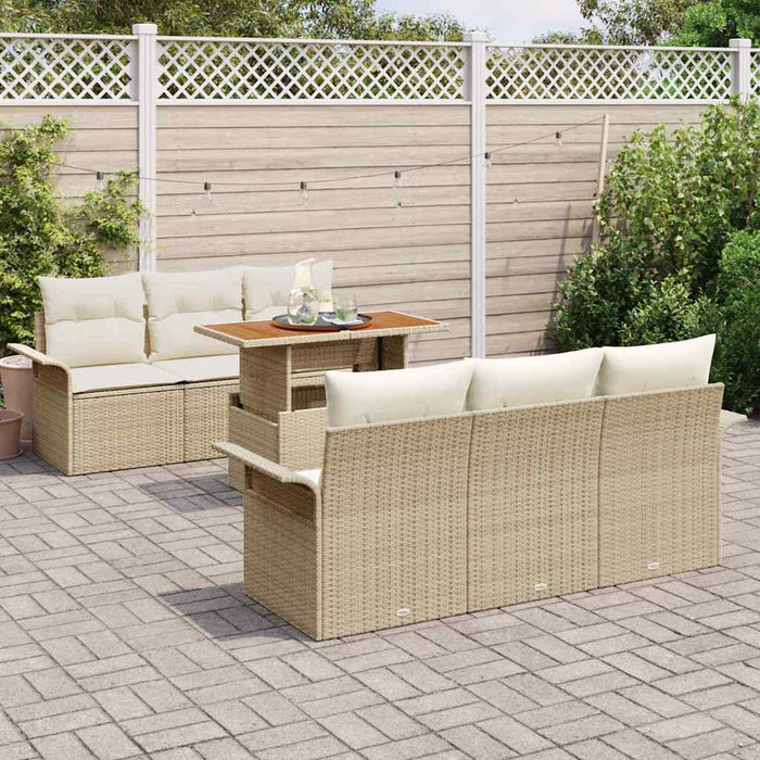 Set divano da giardino 7 pezzi  con cuscini beige in rattan sintetico 3358017