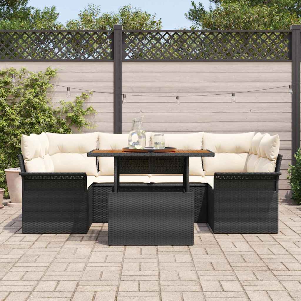 vidaXL Set Divano da Giardino con archiviazione 7 pcs Nero Poly Rattan