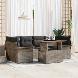 Set Divano da Giardino 7 Pezzi con Cuscini Grigi in Rattan Sintetico 3358022