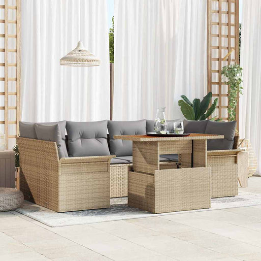 Set Divano da Giardino 7 Pezzi con Cuscini Beige in Rattan Sintetico 3358023