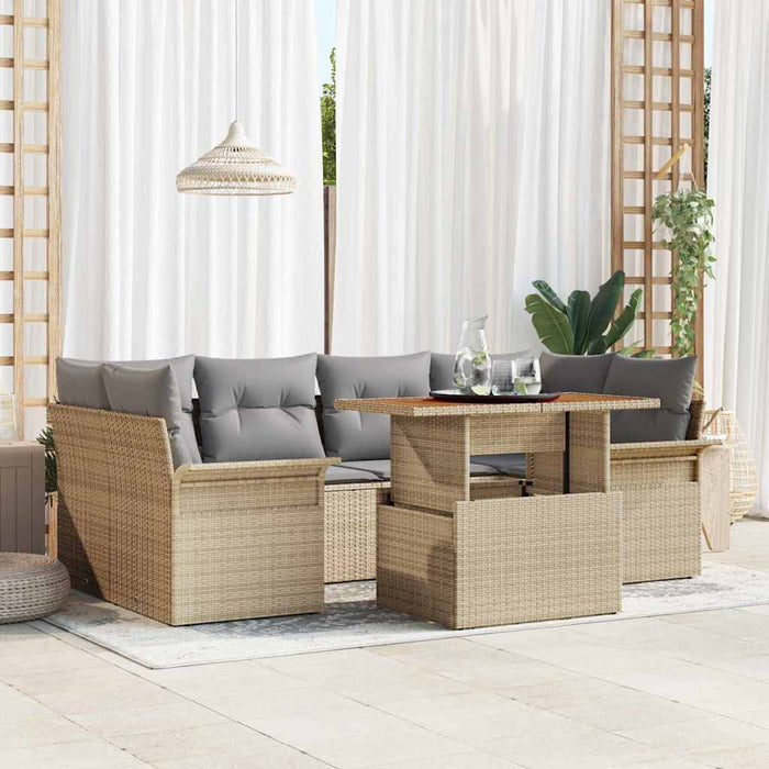 vidaXL Set Divano da Giardino 7 pcs Beige Poly Rattan