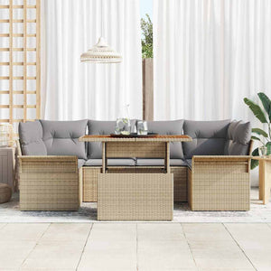Set Divano da Giardino 7 Pezzi con Cuscini Beige in Rattan Sintetico 3358023