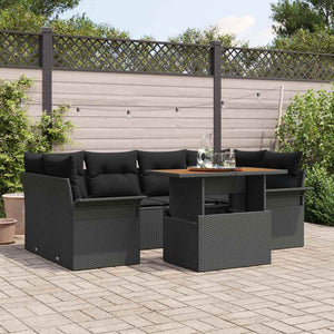Set da Giardino 7 Pezzi con Cuscini in Rattan Nero 3358025