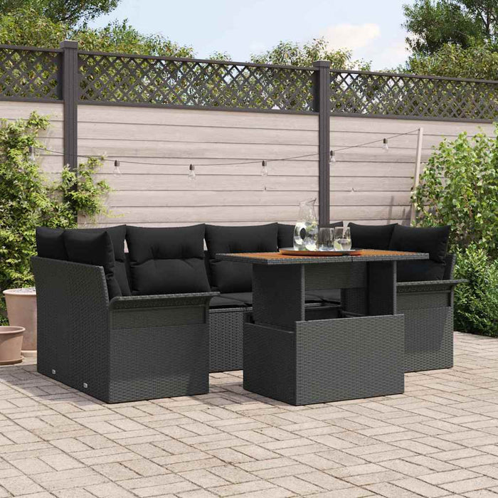 Set da Giardino 7 Pezzi con Cuscini in Rattan Nero 3358025