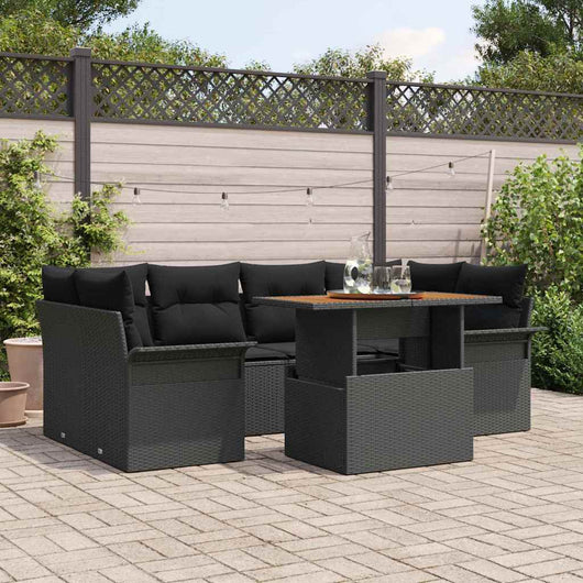 vidaXL Set Divano da Giardino con archiviazione 7 pcs Nero Poly Rattan