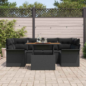 Set da Giardino 7 Pezzi con Cuscini in Rattan Nero 3358025