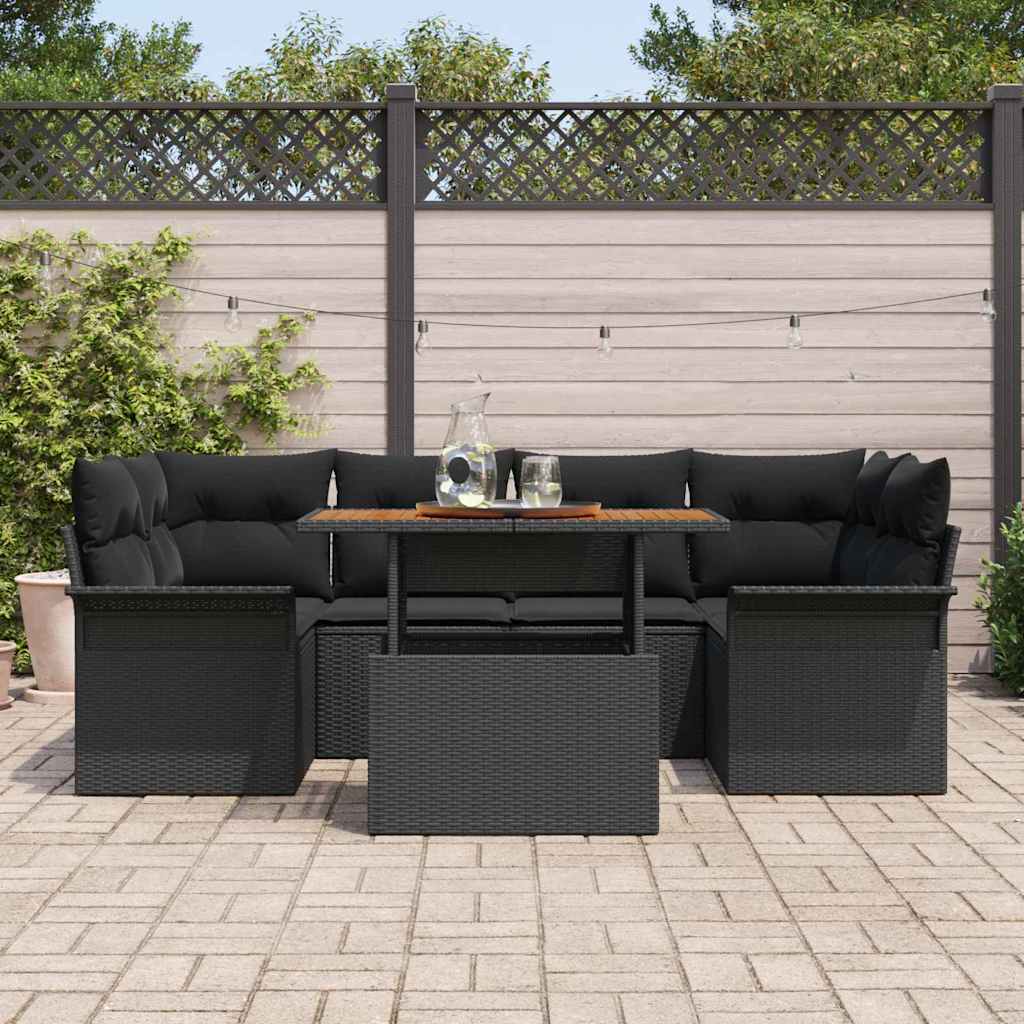vidaXL Set Divano da Giardino con archiviazione 7 pcs Nero Poly Rattan