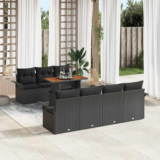 Set di Divano da Giardino 8 Pezzi con Cuscini in Rattan Sintetico Nero di 3358032