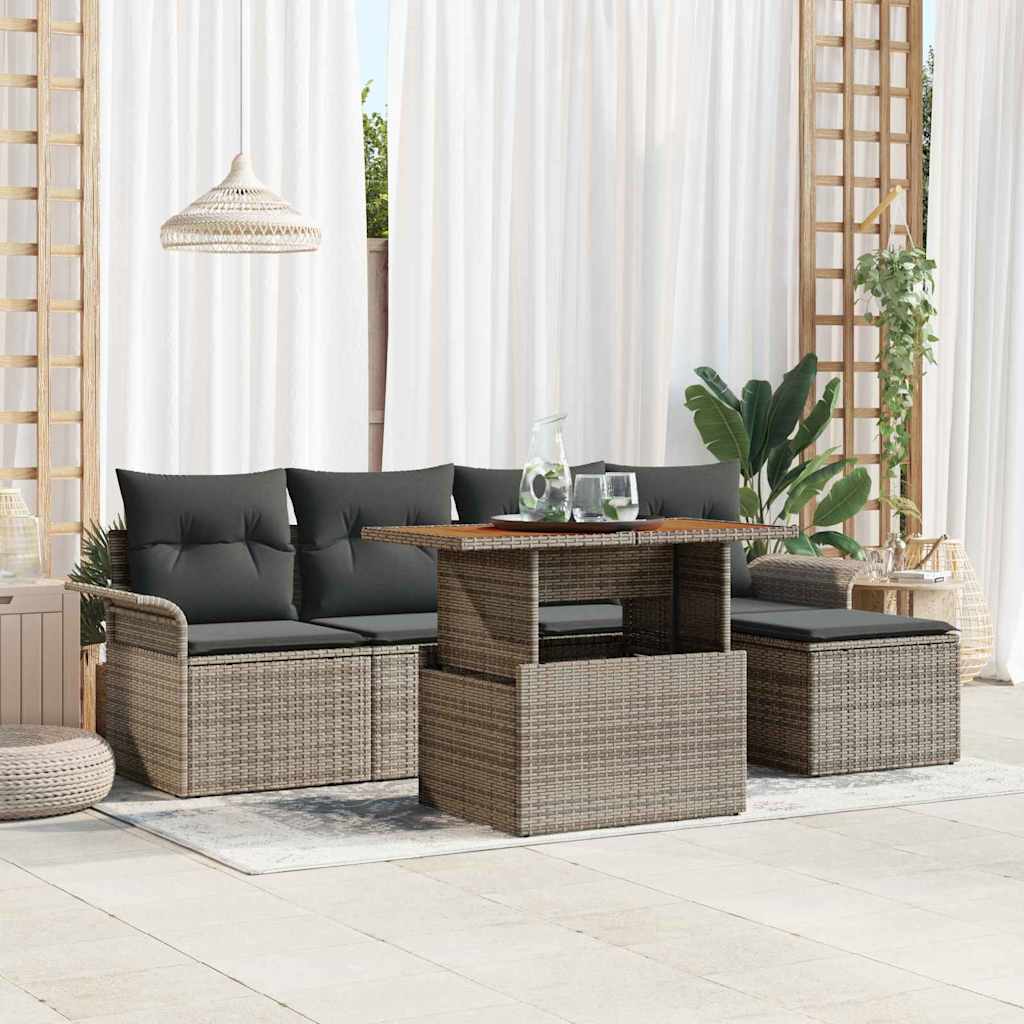 vidaXL Set Divano da Giardino 6 pcs Grigio Poly Rattan