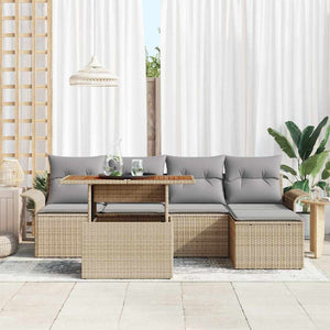 Set Giardino 6 Pezzi  con Cuscini in Rattan Sintetico Beige. 3358058