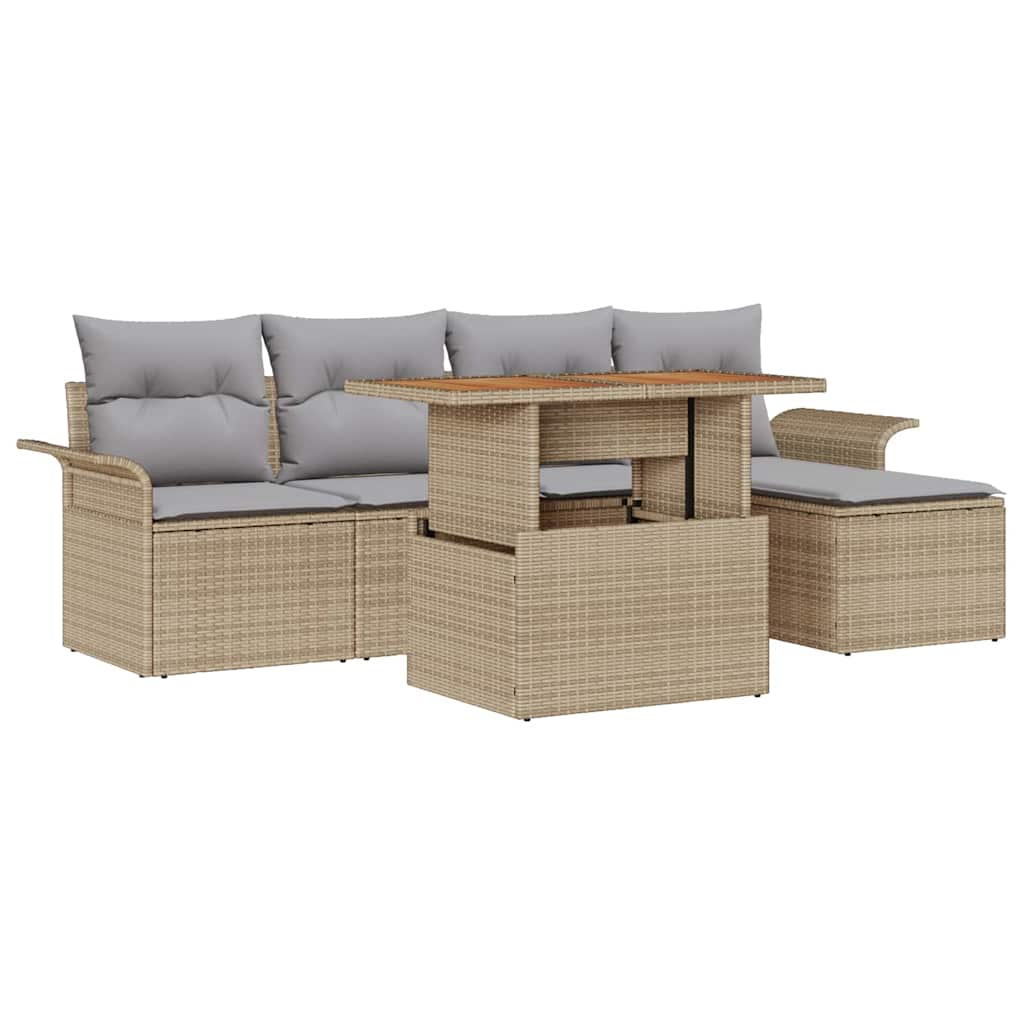 Set Giardino 6 Pezzi  con Cuscini in Rattan Sintetico Beige. 3358058