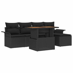 Set di Sofà da Giardino  con Cuscini Nero Polyrattan 6 Pezzi 3358060