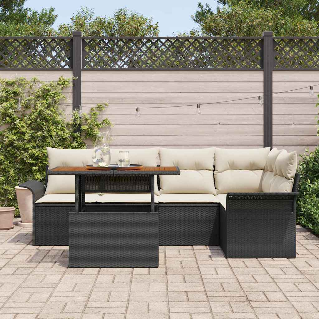Set di divani da giardino  6 pezzi con cuscini, rattan nero 3358070