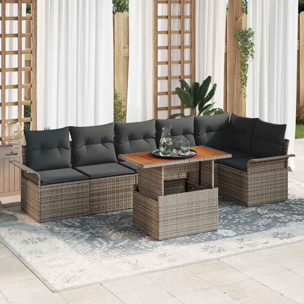 Set di Sofà da Giardino 7 Pezzi con Cuscini Grigio in Polyrattan di 3358078