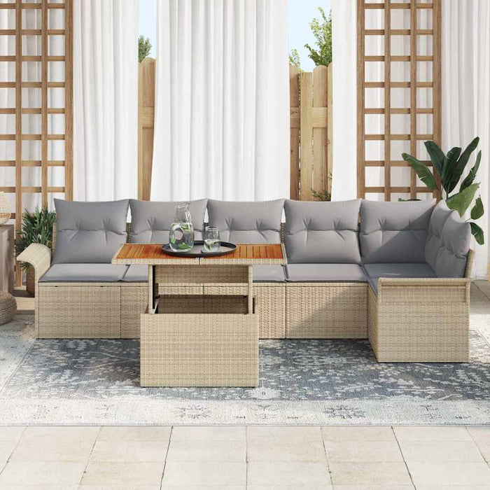 vidaXL Set Divano da Giardino 7 pcs Beige Poly Rattan