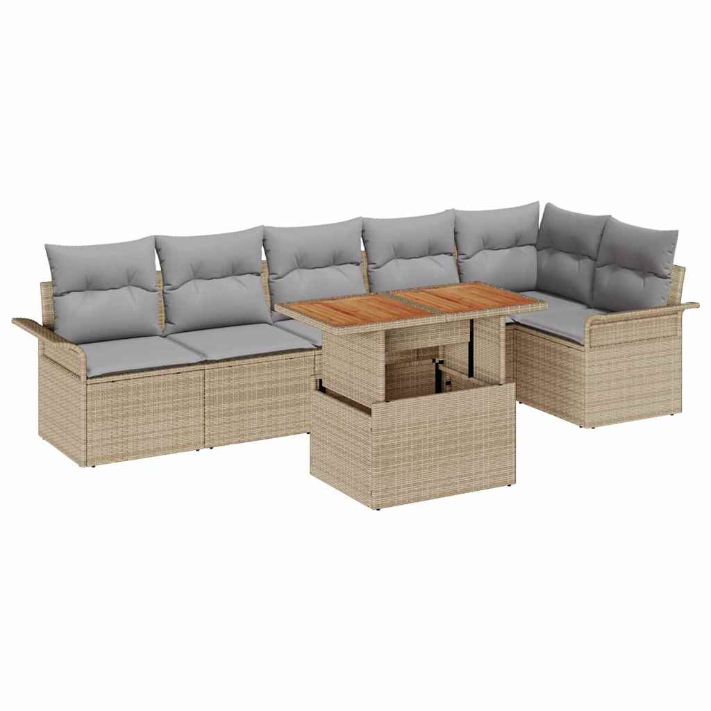 vidaXL Set Divano da Giardino 7 pcs Beige Poly Rattan