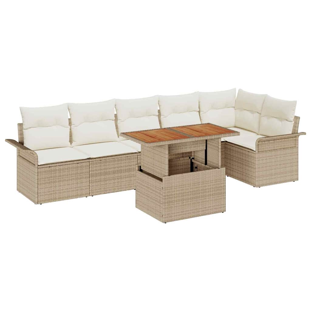 Set di divani da giardino da 7 pezzi con cuscini beige in rattan sintetico 3358080