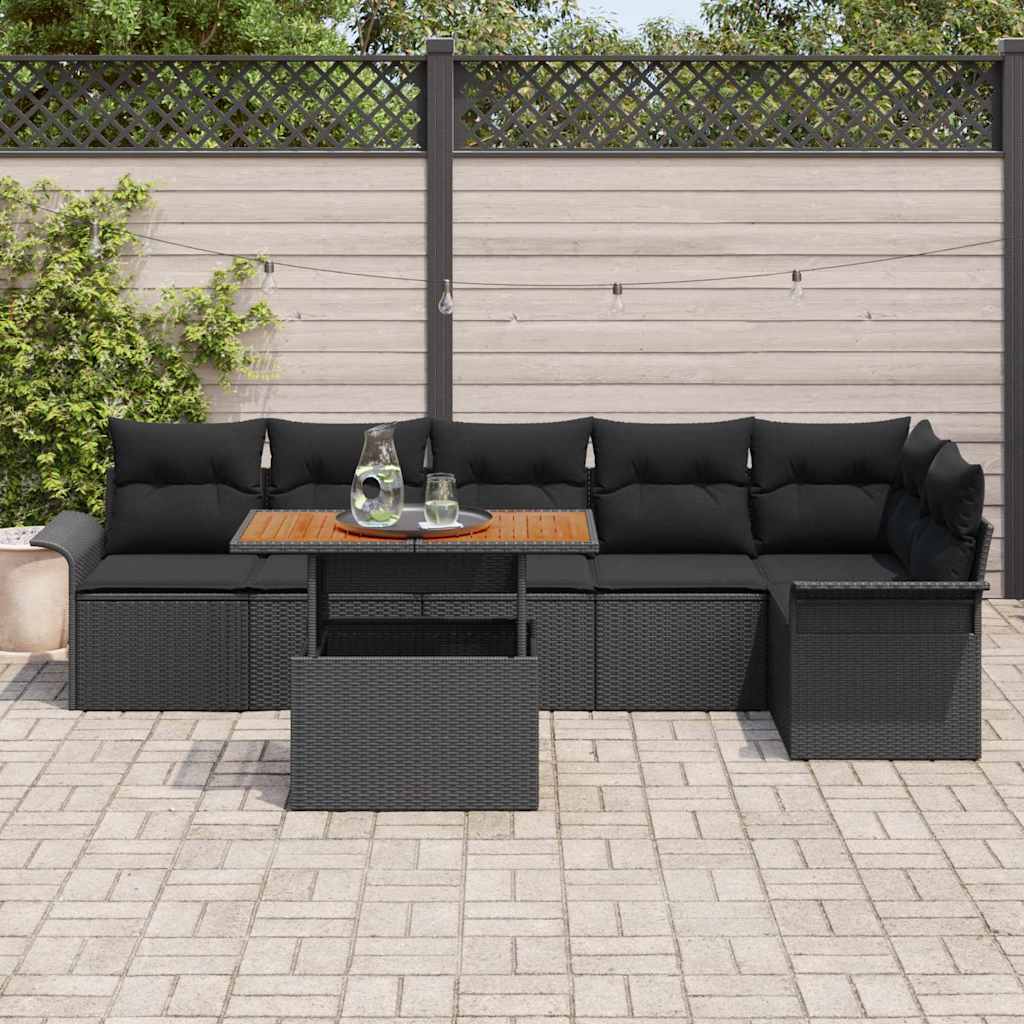 Set divani da giardino 7 pezzi con cuscini in rattan sintetico nero 3358081