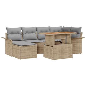 Set di Divani da Giardino  7 Pezzi con Cuscini Beige in Rattan Sintetico 3358093
