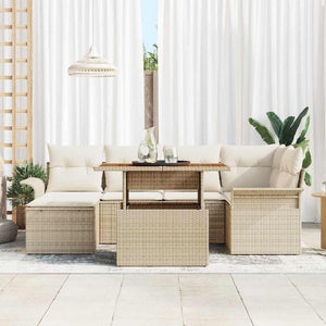 Set di Divano da Giardino  7 Pezzi con Cuscini Beige in Rattan Sintetico 3358094