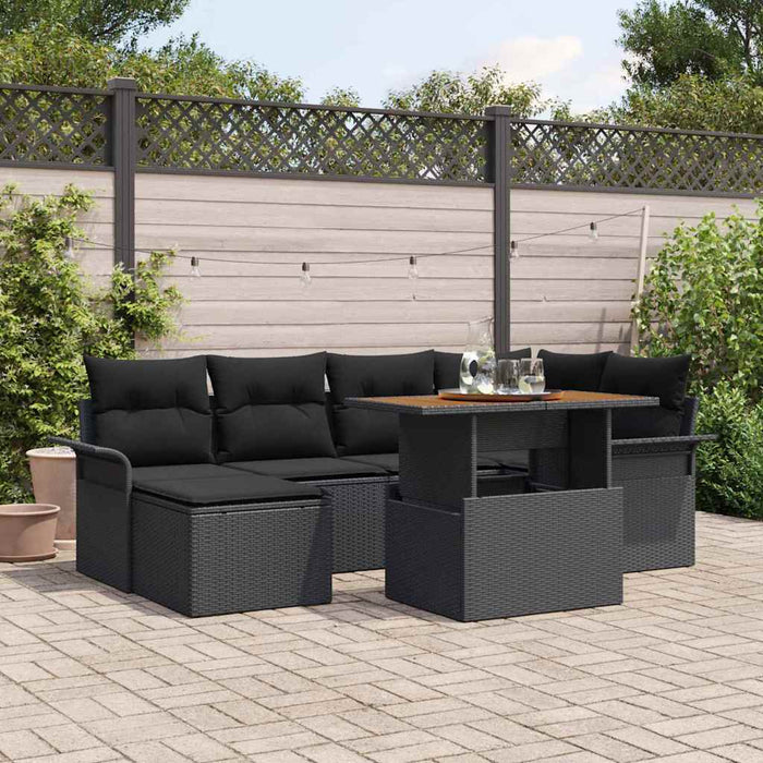 Set di divani da giardino a 7 pezzi con cuscini in polirattan nero 3358095
