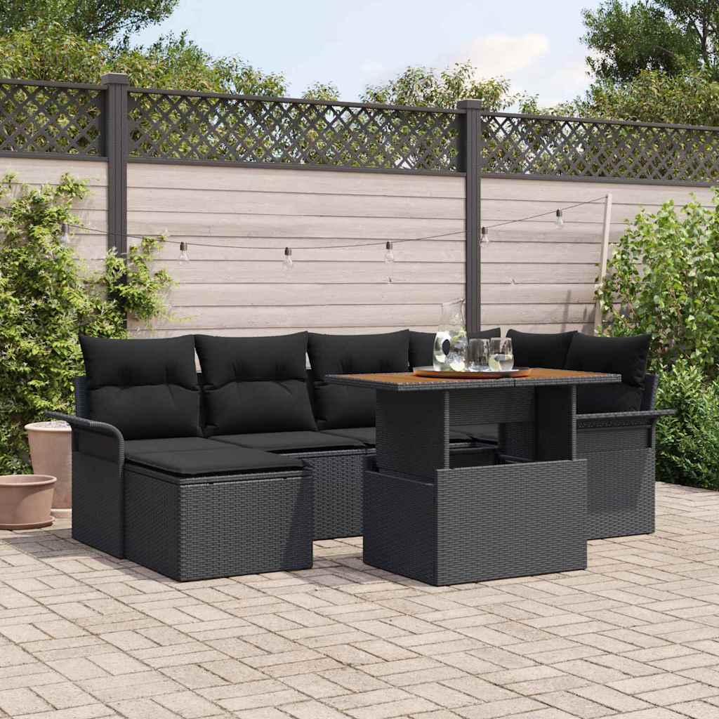 vidaXL Set Divano da Giardino con archiviazione 7 pcs Nero Poly Rattan