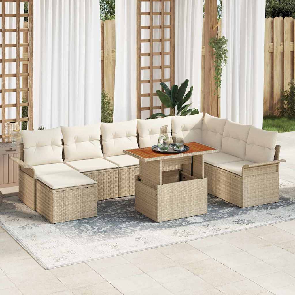 Set di divani da giardino  in rattan sintetico, 9 pezzi con cuscini beige. 3358108